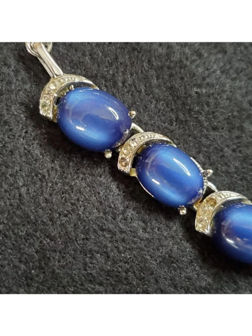 Vintage Moonglow Necklace Choker Blue Silver Tone Rhinestone 12.5-15